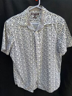 Michael Kors White & Black Logo-Print Short Sleeve Shirt